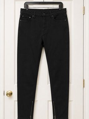 MNML Men's Black Slim Fit Jeans Cotton Denim Ankle Zip 5-Pocket
